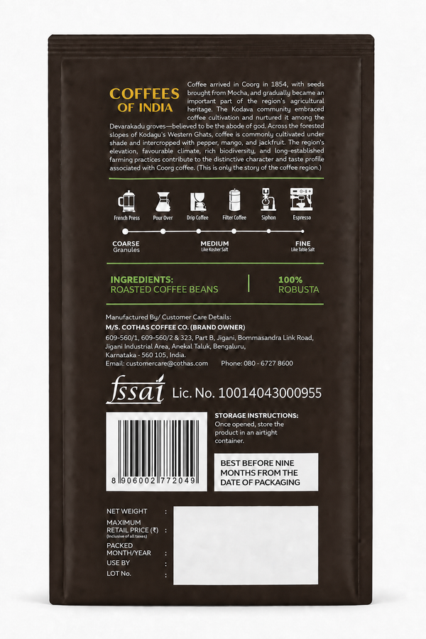 Cothas - Coffees of India - Coorg | Single Origin 100% Robusta - Where Cherry Meets Chocolate